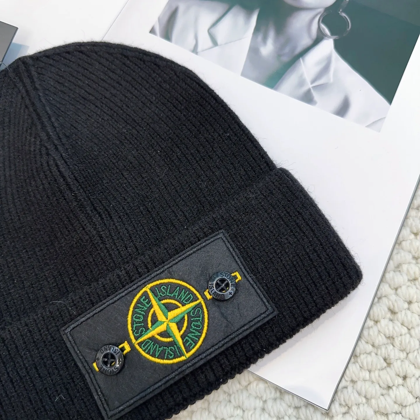 P60 Trendy brand Stone Island STONE classic popular cashmere wool knitted hat New autumn and winter cashmere woolen hat, men and women cold hat, Little Red Riding Hood popular style